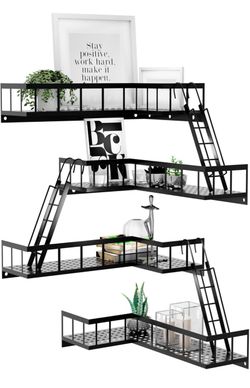 Black 4-Tier Fire Escape Corner Wall Shelves