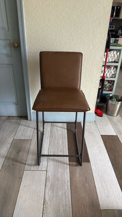 Brown Faux Leather Bar Stool with Metal Frame
