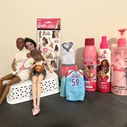 22 Point Articulated Barbie dolls, Outfits, Sunscreen, Detangler, Lotion, Stickers, And Accessories 