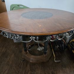 Wood & Iron Kichen Table Chairs And Corner Cabinet