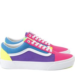 Vans Old Skool Neon Color-Block Skate Shoe - Pink / Purple / Yellow