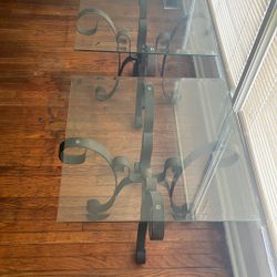 Matching Glass & Metal End Tables — Antique Design