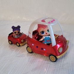 Lol Surprise 6 pcs  Red Van Car With 2 Small Dolls In Very Nice Condition.