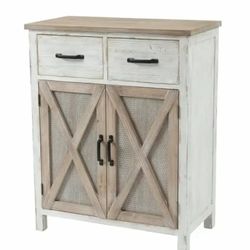 <NEW **ASSEMBLED** LuxenHome Rustic Wood Barn Door Storage Console Bar Cabinet