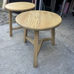 Pair of Light Oak handcrafted solid wood stools or side tables - 19” D x 20” H - Retail: $250