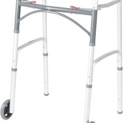 Drive Medical 10210-1 2-Button Folding Walker with Wheels, Rolling Walker,