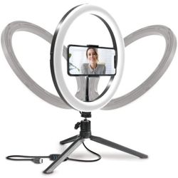 Bower 10'' Tabletop LED Ring Light, Dimmable, 3-Color Mode, 10-Level Brightness, Perfect for Vlogging, Streaming, Social Media, Compatible with Most S