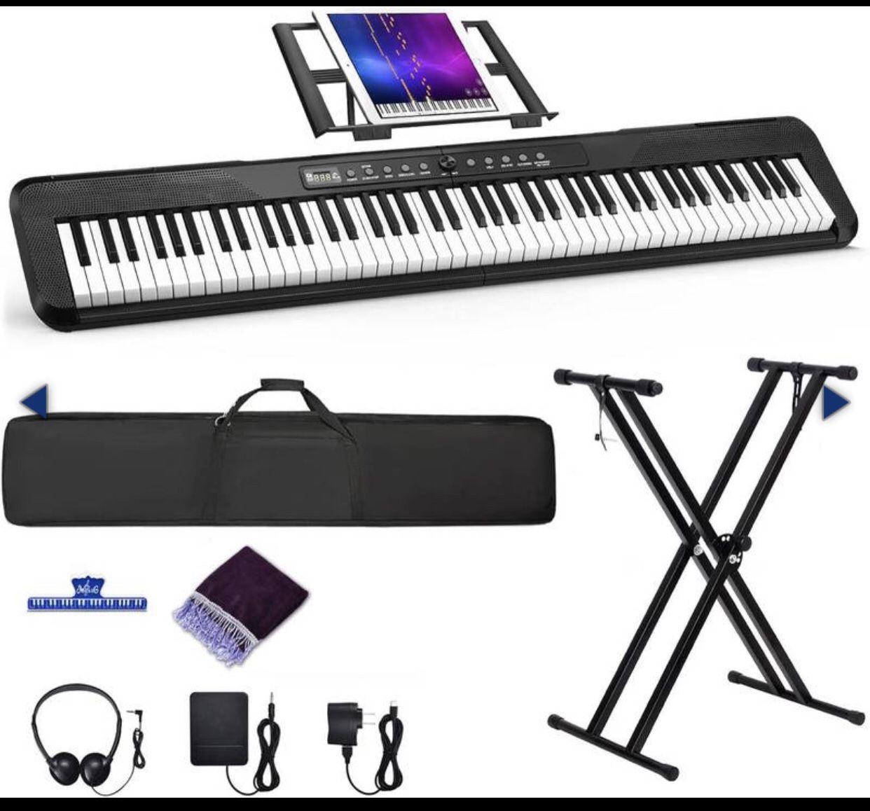 Piano Keyboard Digital Electric 88 Key Full Size Weighted with Sustain Pedal, Power Supply
