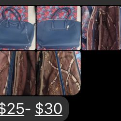 Gently Used Blue Purse With Special Design Stitching