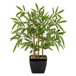 18 Inch Fake Bamboo Tree Plant Indoor Potted Plants Faux Bamboo Plants in Black Pot with Solid Wood Trunk Artificial Bamboo Tree Small Faux Plants Exc