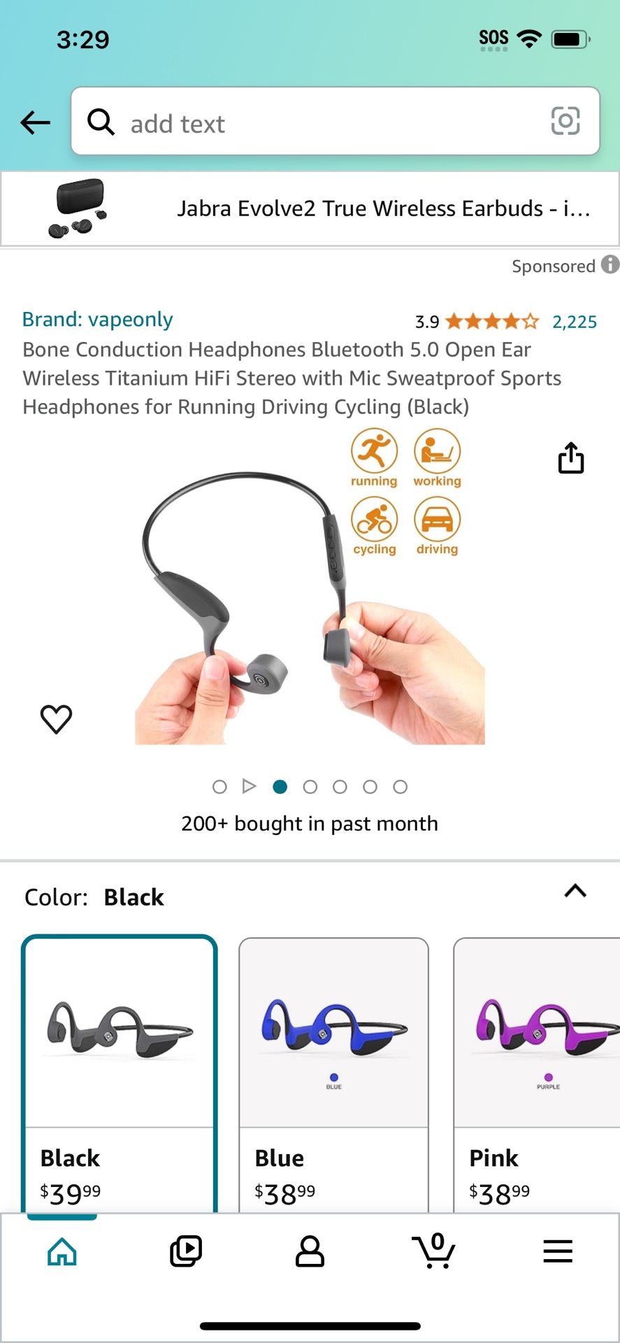 Bone Conduction Headphones Bluetooth 5.0 Open Ear Wireless Titanium HiFi Stereo with Mic Sweatproof Sports Headphones for Running Driving Cycling (Bla