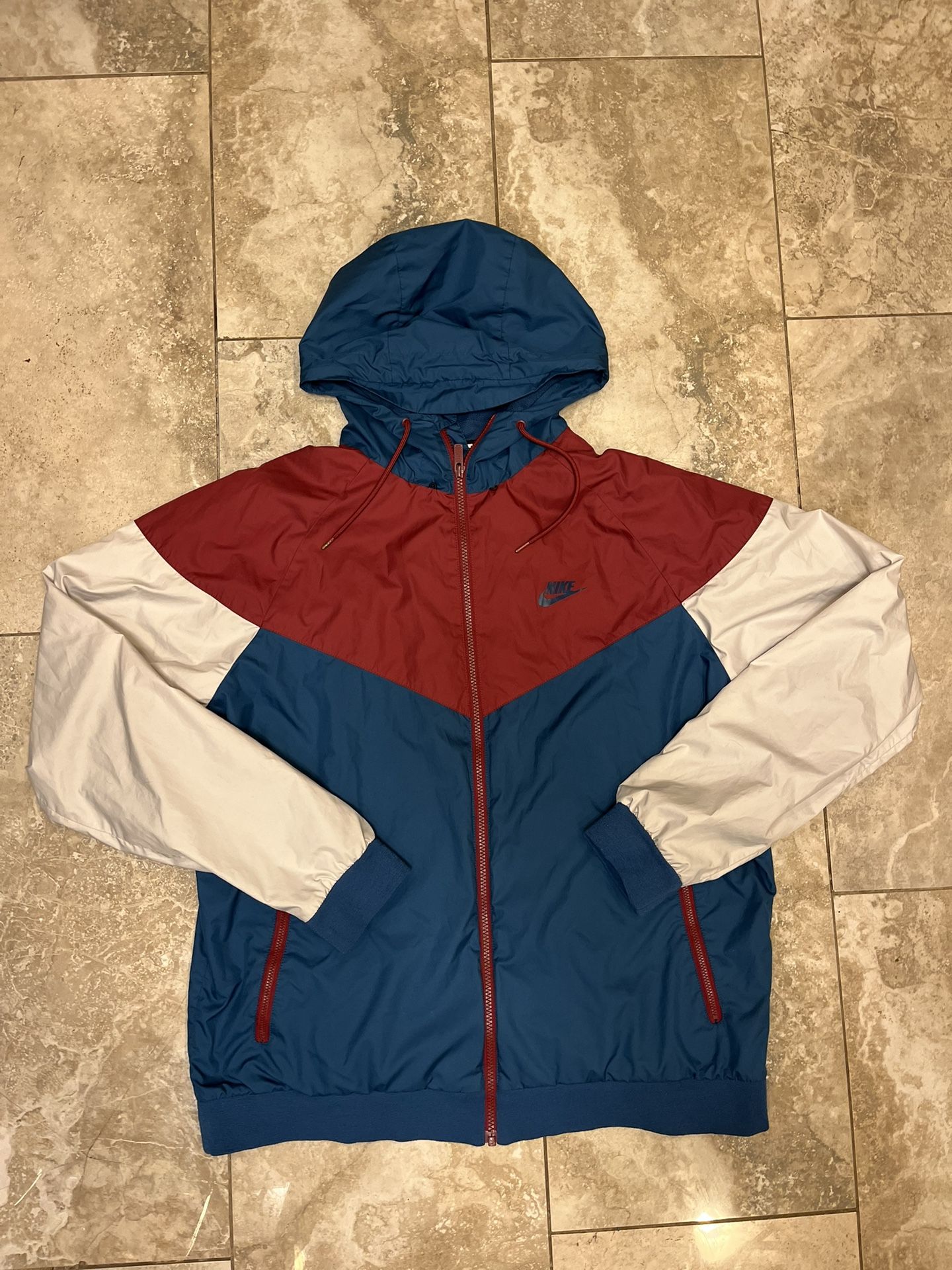 Nike Windrunner Jacket Mens Blue Red White Hooded 727324-475 Windbreaker Sz XL