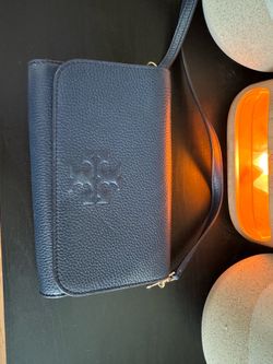 Tory Burch Navy Blue Pebbled Leather Crossbody Bag
