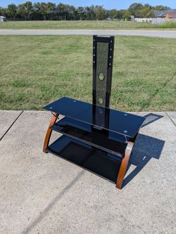 Modern TV Stand with Mount – Black Glass & Wood – Holds up to 55” TVs