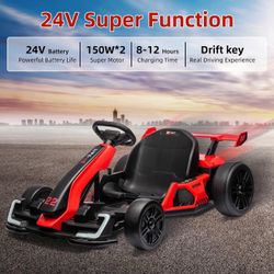 24V Electric Go Kart,Powerful Drift Kart,Kids Electric Pedal Kart With 300W Strong Motor, Drift/Sport Mode, Big Battery, Eva Tire,Length Adjustmen for