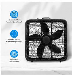 Comfort Zone 20" Box Fan with Carry Handle, Black
