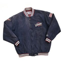 VINTAGE CLEVELAND CAVALIERS CAVS BOMBER JACKET 2XLT 2XL TALL BLUE LEBRON JAMES