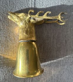 Vintage Brass Deer Stirrup Cup | Stag Head Barware | Rustic Bar Decor