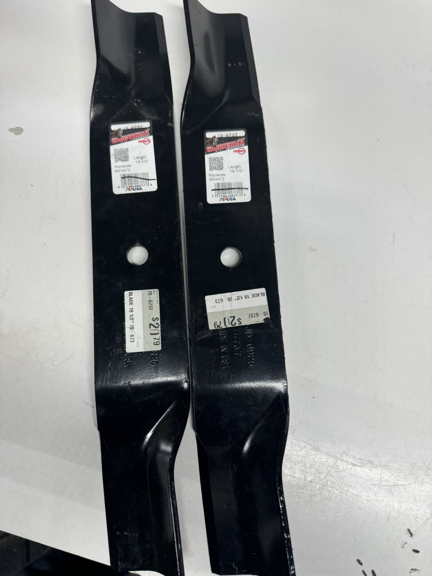 New Copperhead Mower Blades 19 1/2”L. (2) Available $10 Each. Must Pickup