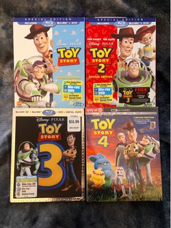 TOY STORY 1, 2, 3, 4 BLU RAY LOT, 3D AND 4K