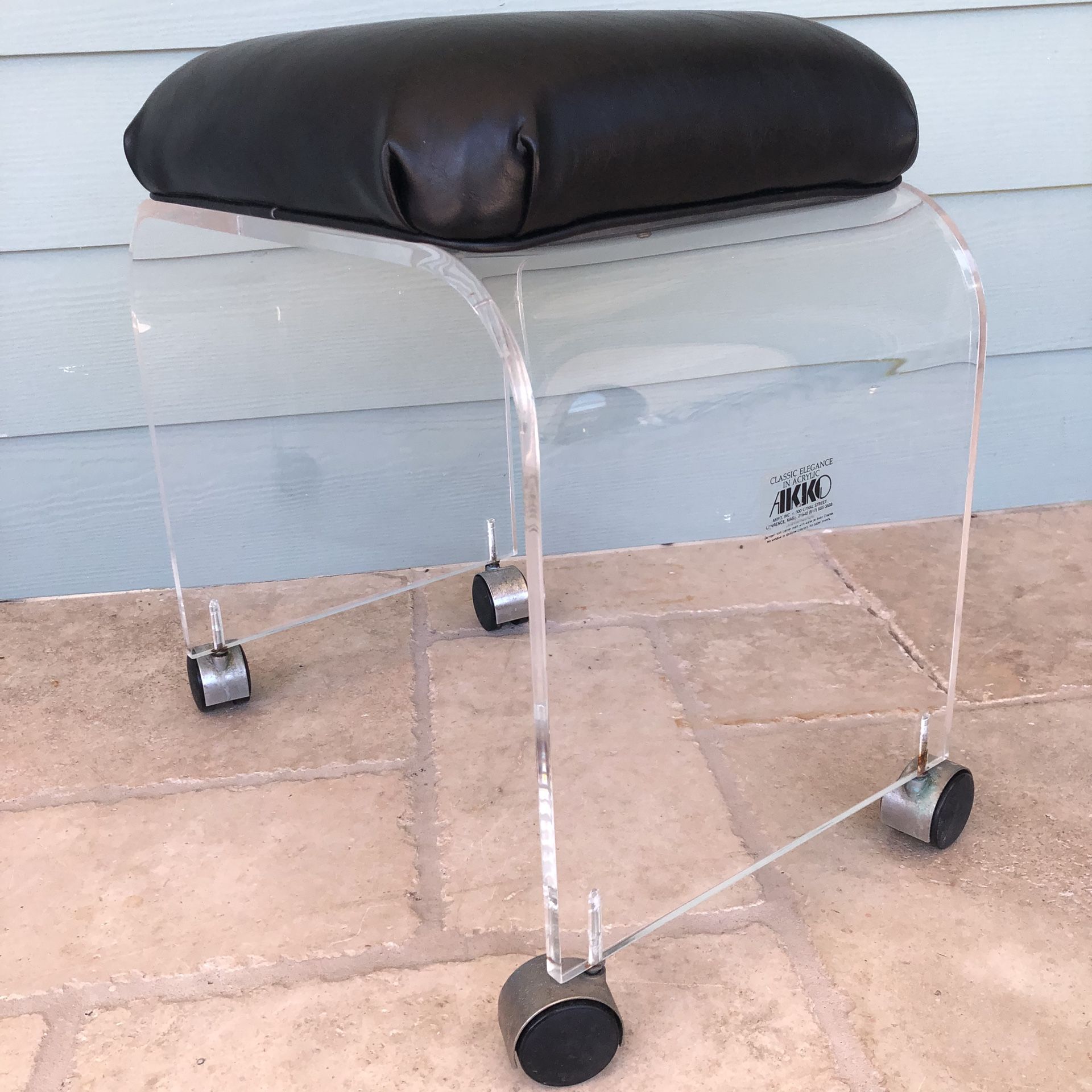 Mid Century Modern Hollywood Regency Postmodern Waterfall Lucite Vanity Stool/Bench by Akko