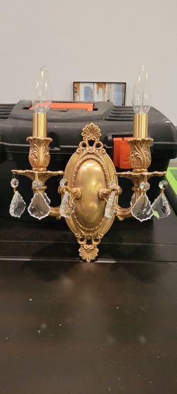 Pair of Traditional Brass & Crystal Wall Sconces - 2 Light Set