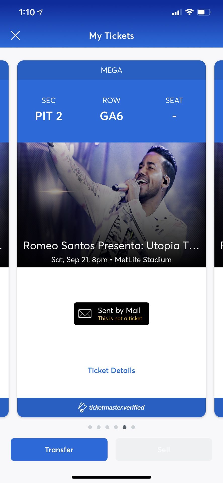 Romeo Santos Utopia Concert Ticket for Sale - PIT2 - Floor Level
