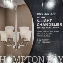 Hampton Bay Helena 5 Light Chandelier Brushed Nickel Dining Room Frosted Glass
