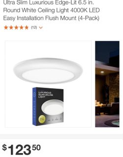 Ultra Slim Luxurious Edge-Lit 6.5 in. Round White Ceiling Light 4000K LED Easy Installation Flush Mount (4-Pack)