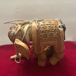Vintage Hand Carved Wooden Elephant Marionette 