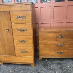 Antique Storage Wardrobe And Dresser On Casters 