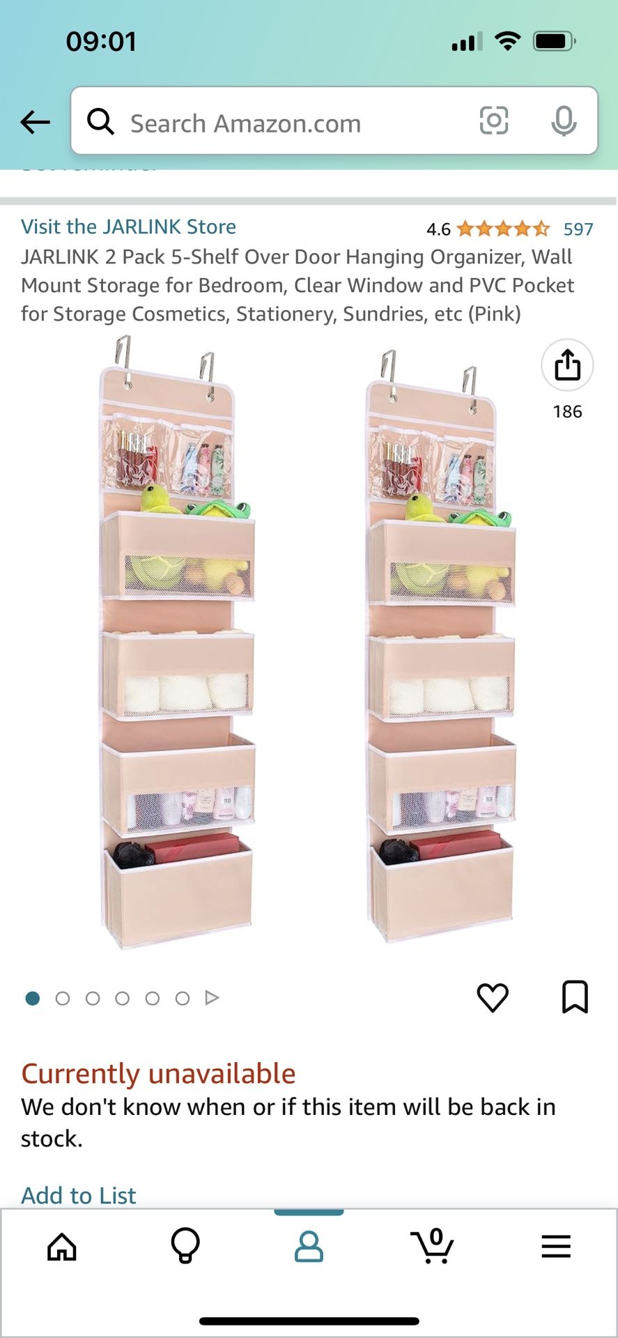 JARLINK 2 Pack 5-Shelf Over Door Hanging Organizer