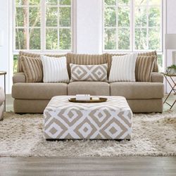 LIGHT BROWN CHENILLE FABRIC SOFA ULTRA SOFT COUCH
