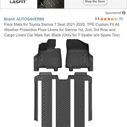 Floor Mats for Toyota Sienna 7 Seat 2021-2025, TPE Custom Fit All Weather Protection Floor Liners for Sienna 1st, 2nd, 3rd Row and Cargo Liners Car Ma
