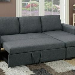 Black Sectional with Pull-Out Bed & Storage 