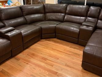 Large Brown Leather Reclining Sectional Sofa