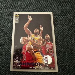 1995-96 UD Collector's Choice Trade Magic Johnson #T1 W/ MJ Jordan and Rodman