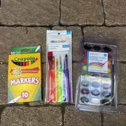Bundle Of Kids Art Supplies Watercolor Paint Brushes Markers