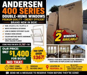 ANDERSEN 400 SERIES WINDOWS – HUGE SAVINGS! ONLY 2 WINDOWS AVAILABLE! 💎 Brand New in Box – Premium Quality Andersen 400 Series Double-Hung Windows