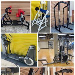 Gym Fitness Dumbbell Olympic Weight Plate Bar Barbell Power Squat Rack Bench Extension Chest Elliotical Treadmill Bike