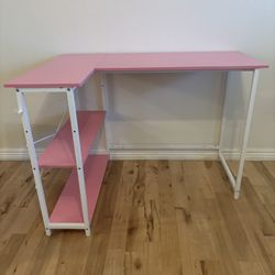 New! Pink L-desk With Shelves And Side Hook 19” X 43”, 12” X 19”