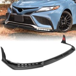 For 2021-2024 Toyota Camry SE XSE Black LED Sequential Lights Front Bumper Lip -(2-PU-212-LED