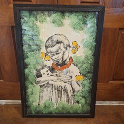 LARGE PAINTING - GIRL WITH BABY & BOTTLE