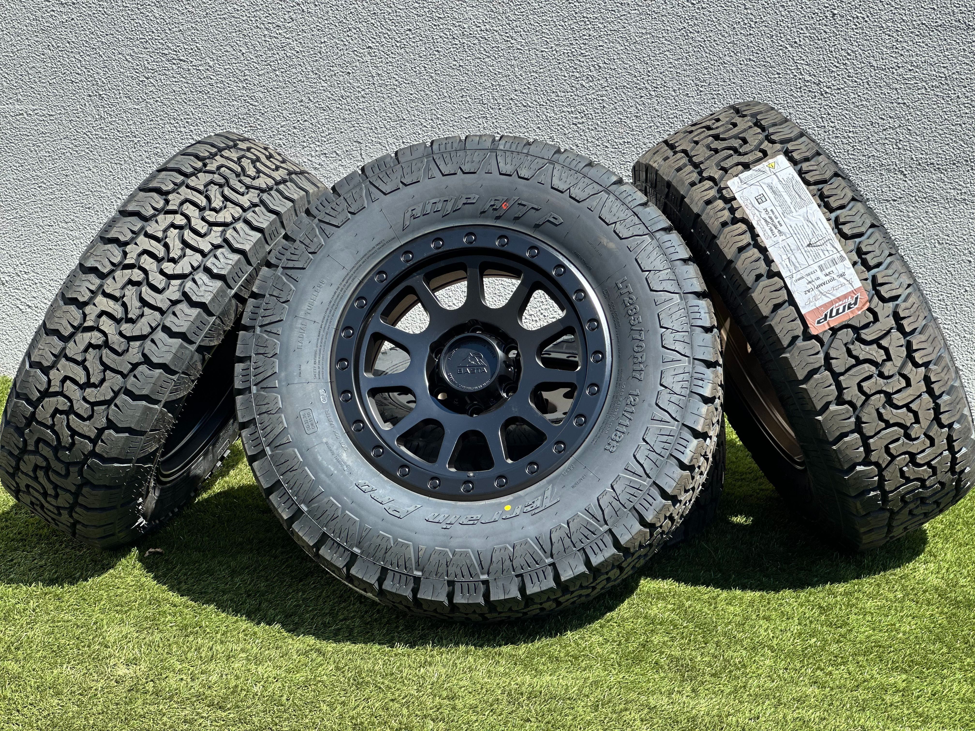 17” Basta Forged Wheels 6x139.7 Chevy Silverado Rims GMC Sierra 33" A/T Tires Toyota Tacoma 4Runner