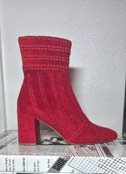Genuine Suede Leather Red Ankle Boots