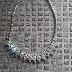 Vintage 1950s Aurora Borealis Rhinestone Fringe Necklace – Mid-Century Bridal/Prom