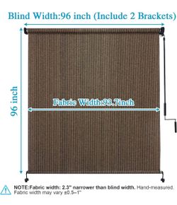 Outdoor Roller Shades 8'(W) X 8'(H), Exterior Cordless Patio Shades Roll Up Outdoor Blinds with 90% UV Protection, Two-Section Poles with One-Piece Fa