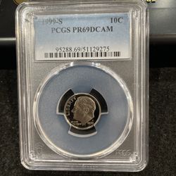 1999 S Gem Proof Roosevelt Dime Graded At PR69 With A Deep Cameo Q-18
