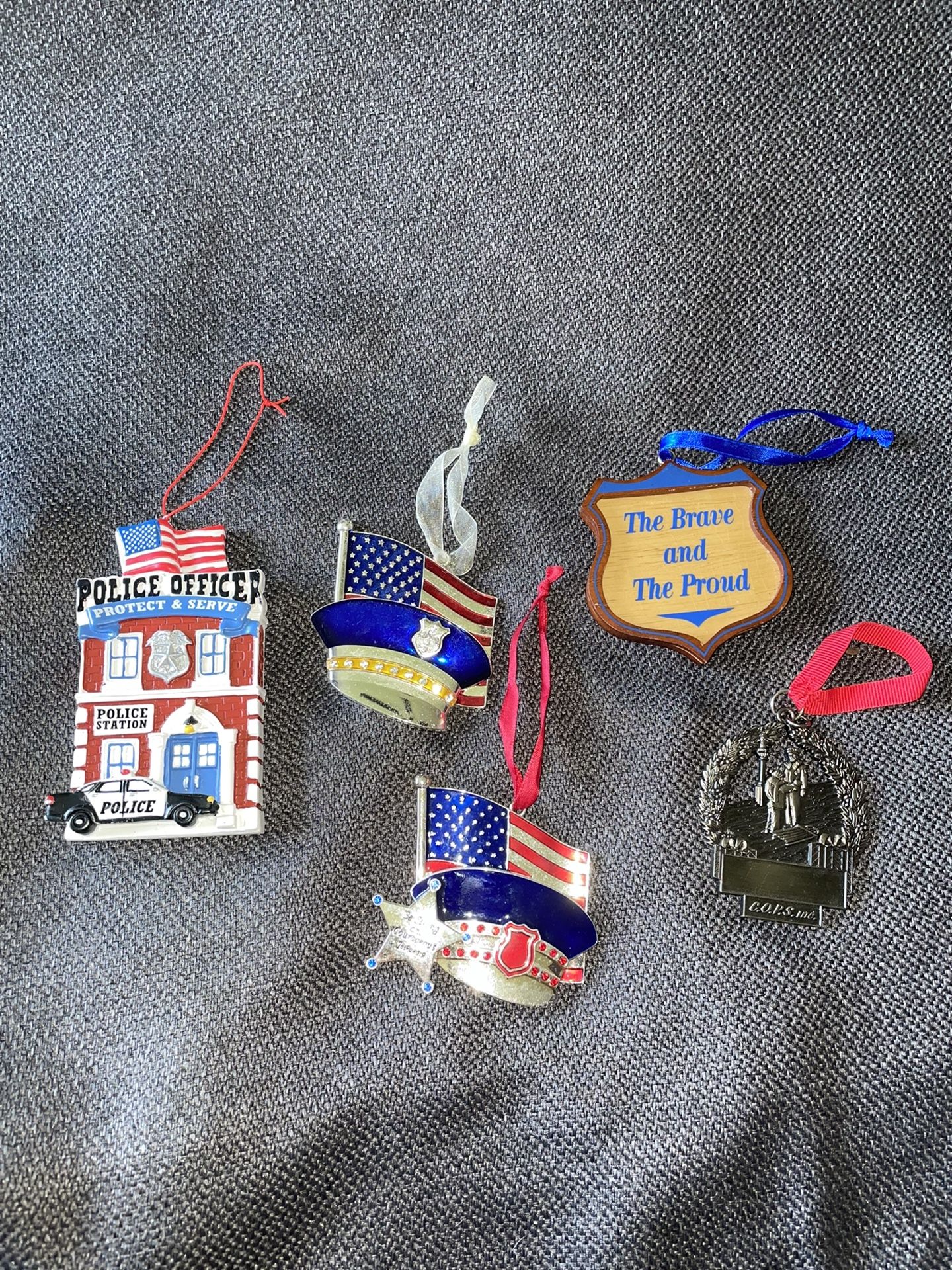 Christmas Ornament Police Officer Lot Of 5