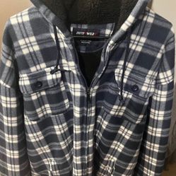 New Men’s XXL Outerwear Blue Plaid Warm Zip Up Hoodie Coat Great Deal 